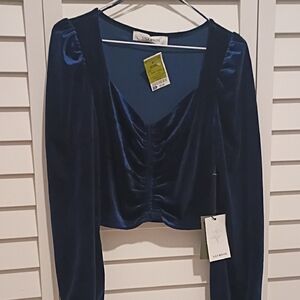 Lux Midnight Blue Velvet Blouse